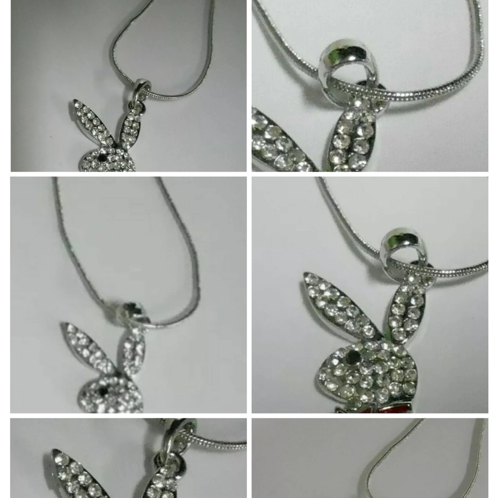 Elegant Silver and RED Crystal Bunny Pendant Necklace my PLAY BOY STYLE NEW - Picture 2 of 12